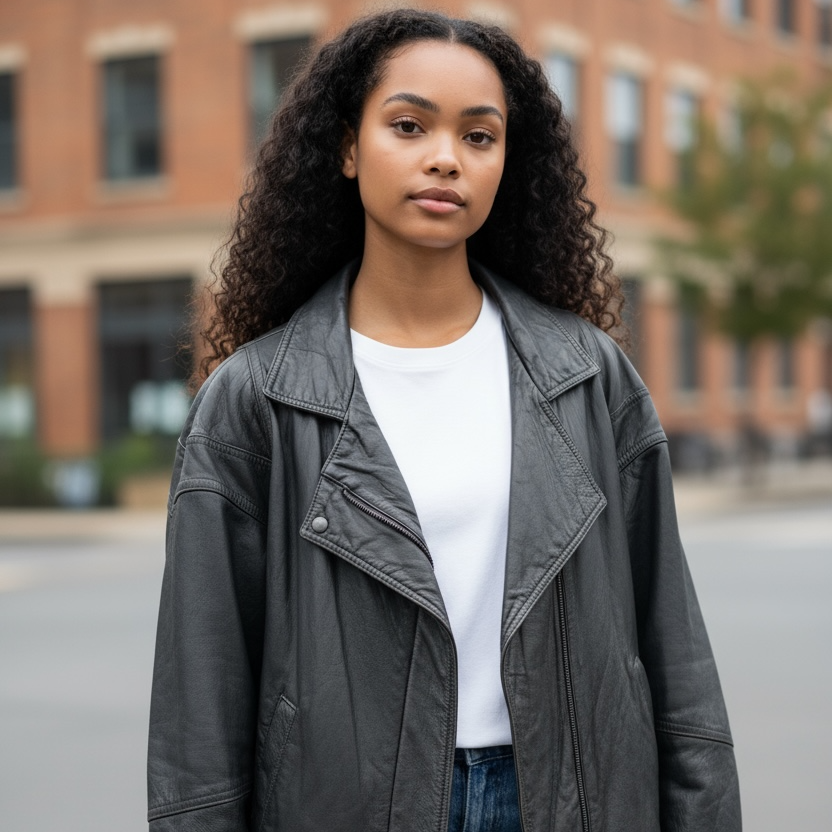Oversized Leather Bomber Jacket